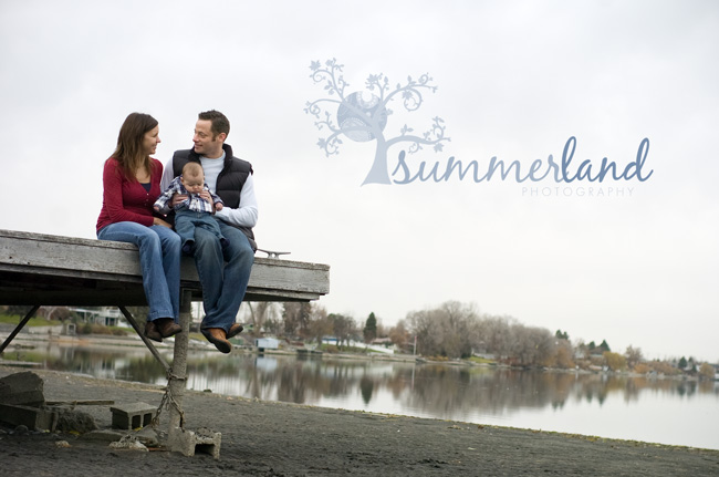 family on dock by lake during Moses Lake family portrait session by Summerland Photography