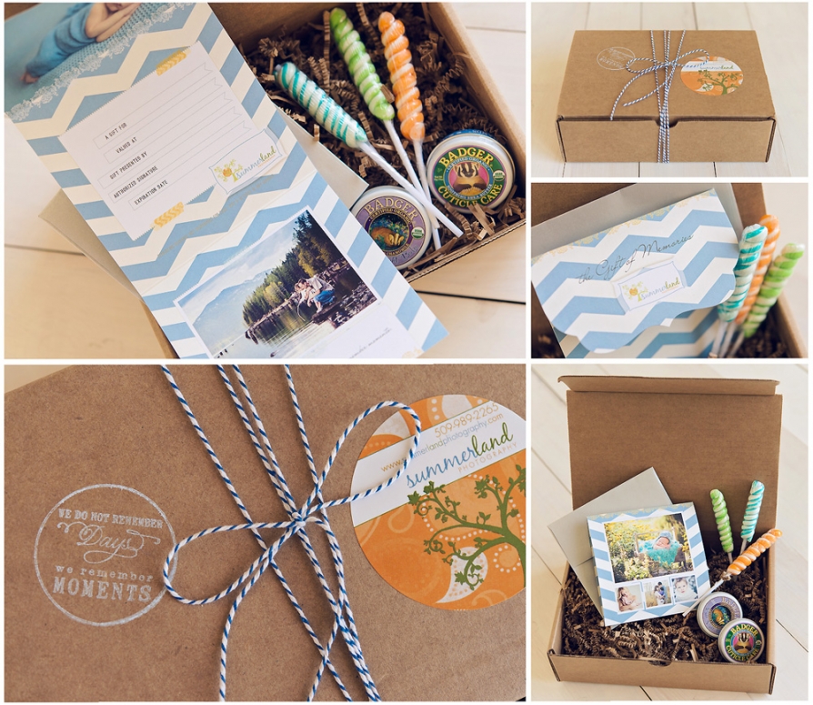 Summerland Photography Gift certificates for custom photography portraits with pretty gift packaging